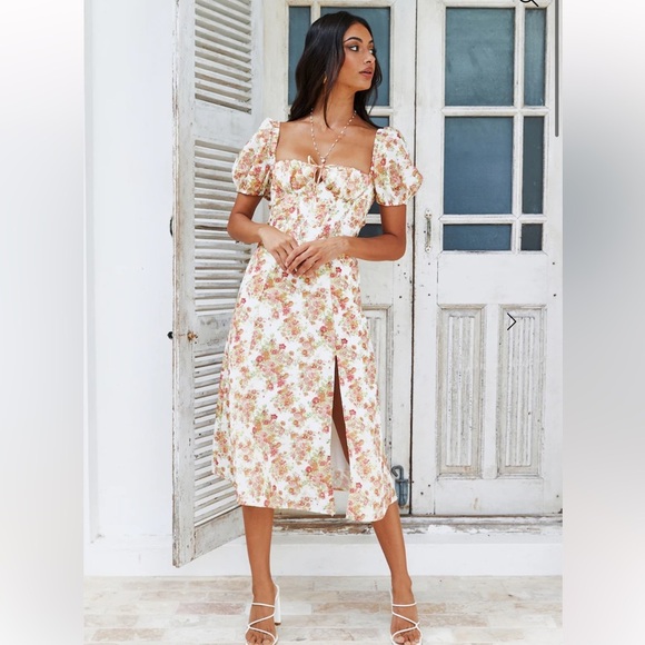 Hello Molly Find Me At Brunch Midi Dress Orange Floral - Picture 2 of 9